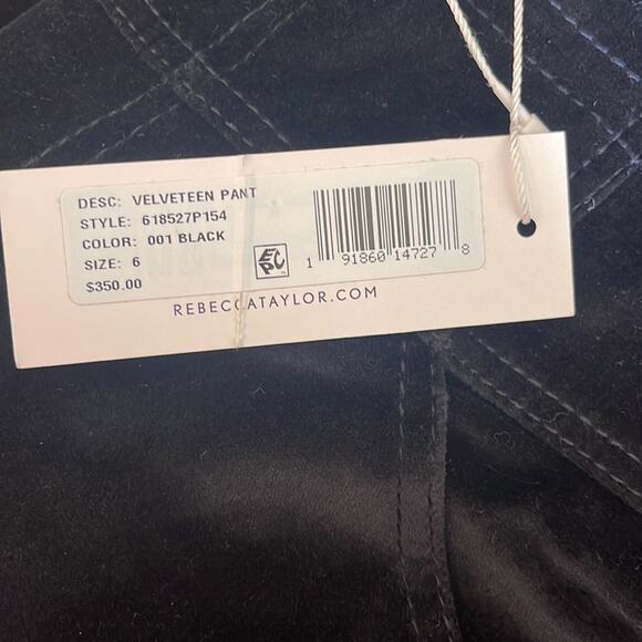 NEW Rebecca Taylor Velveteen Pants Black Velvet High Waisted Straight Leg Size 6 - Picture 10 of 10